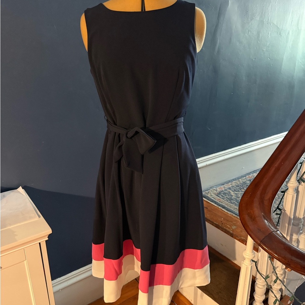 Elegant Navy and Pink Sleeveless Dress